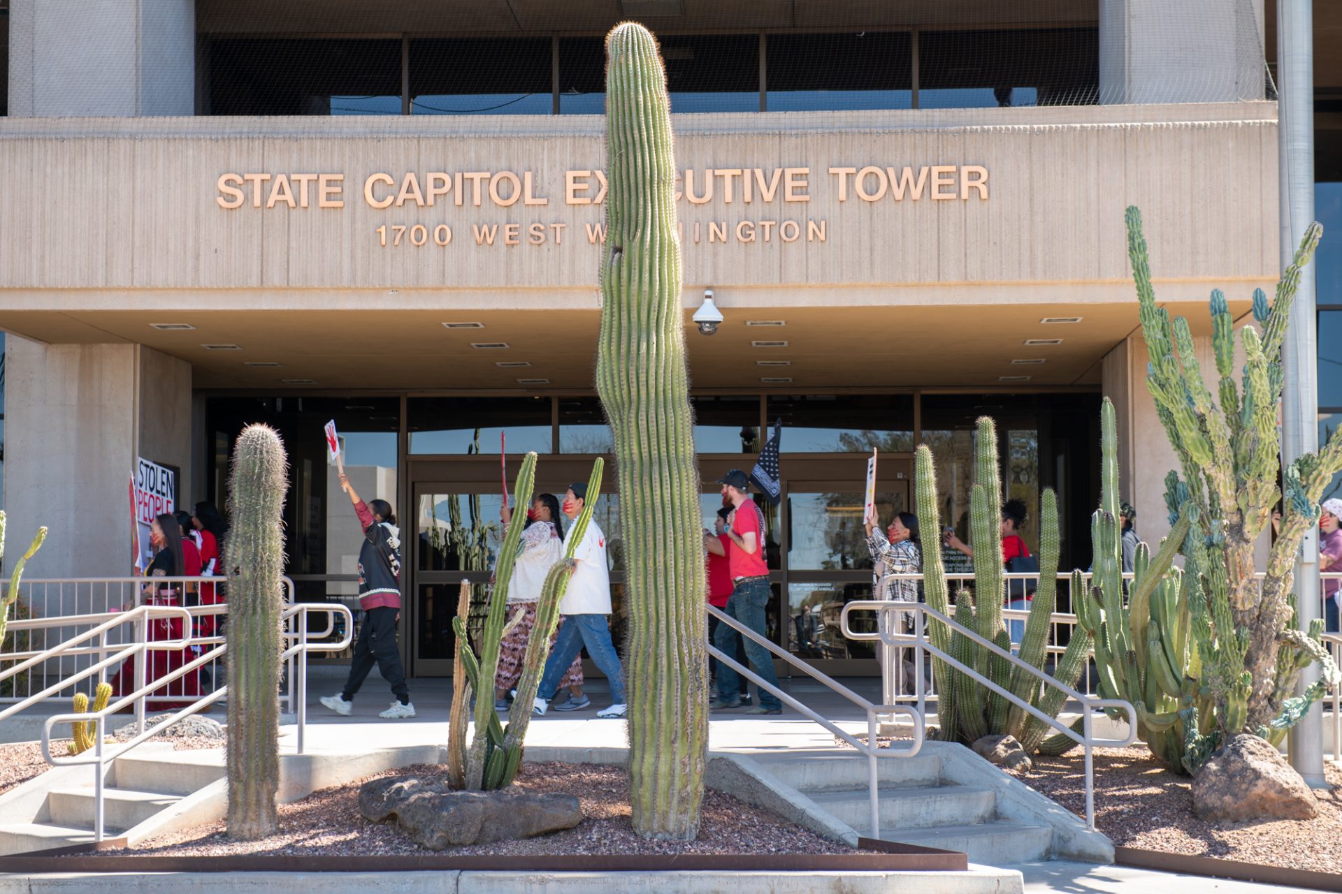 Arizona Capitol Protests: ‘No more stolen people. No more stolen benefits’ Protestors gathered at the state Capitol on March 18.