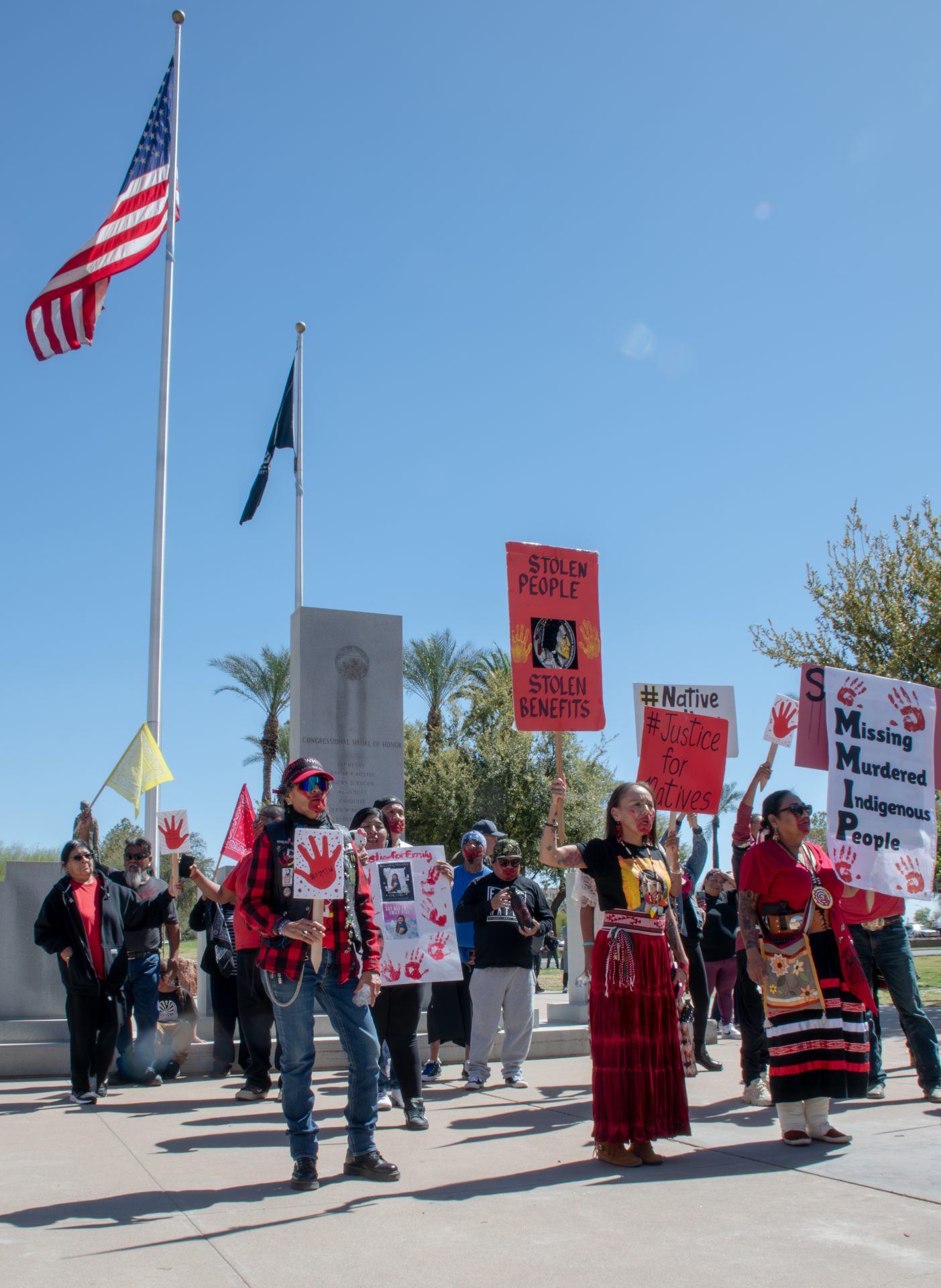 Arizona Capitol Protests: ‘No more stolen people. No more stolen benefits’ Protestors gathered at the Arizona Capitol building on March 18.